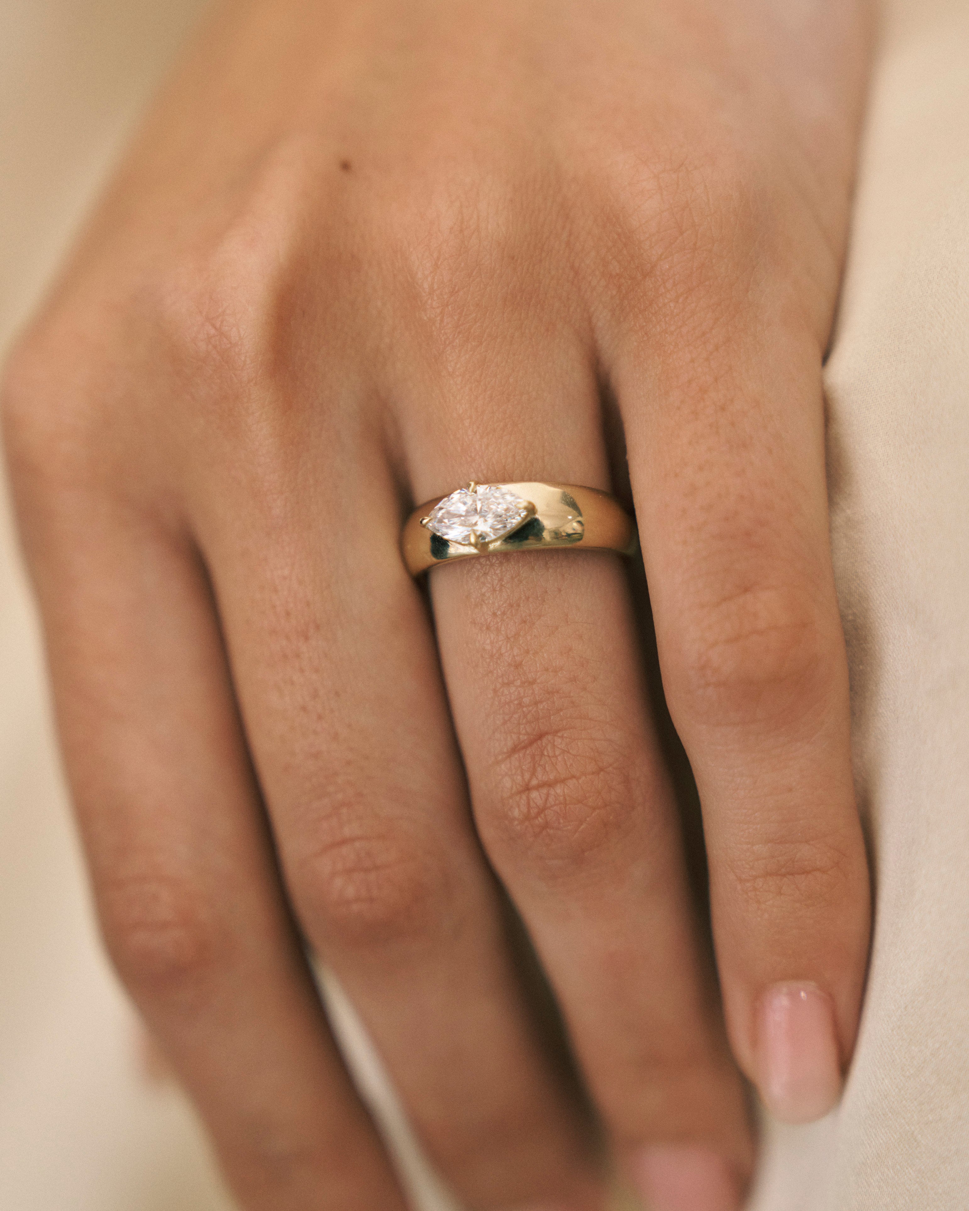 Marquise Cut East-West Domed Engagement Ring