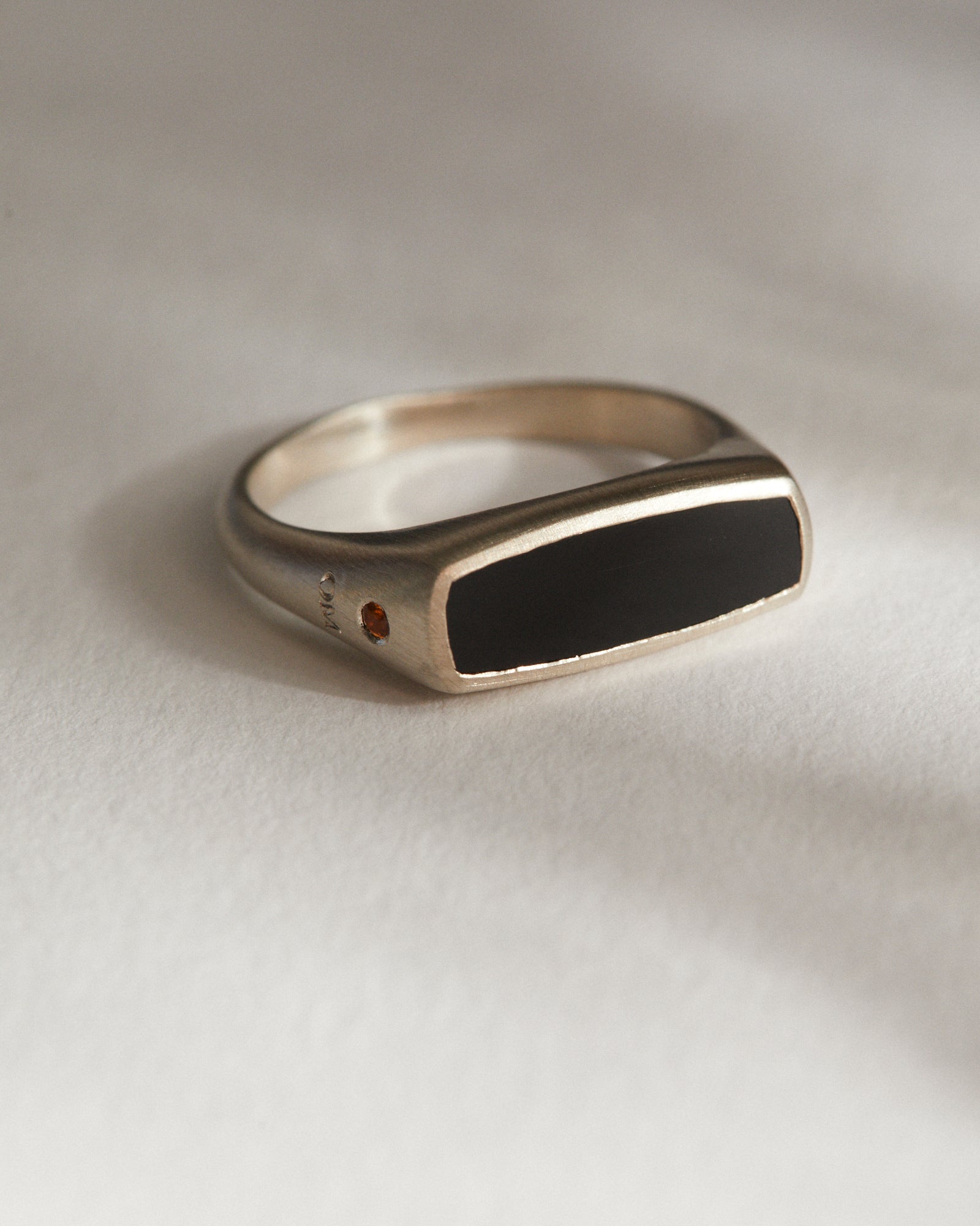Cushion cut black Onyx signet ring.