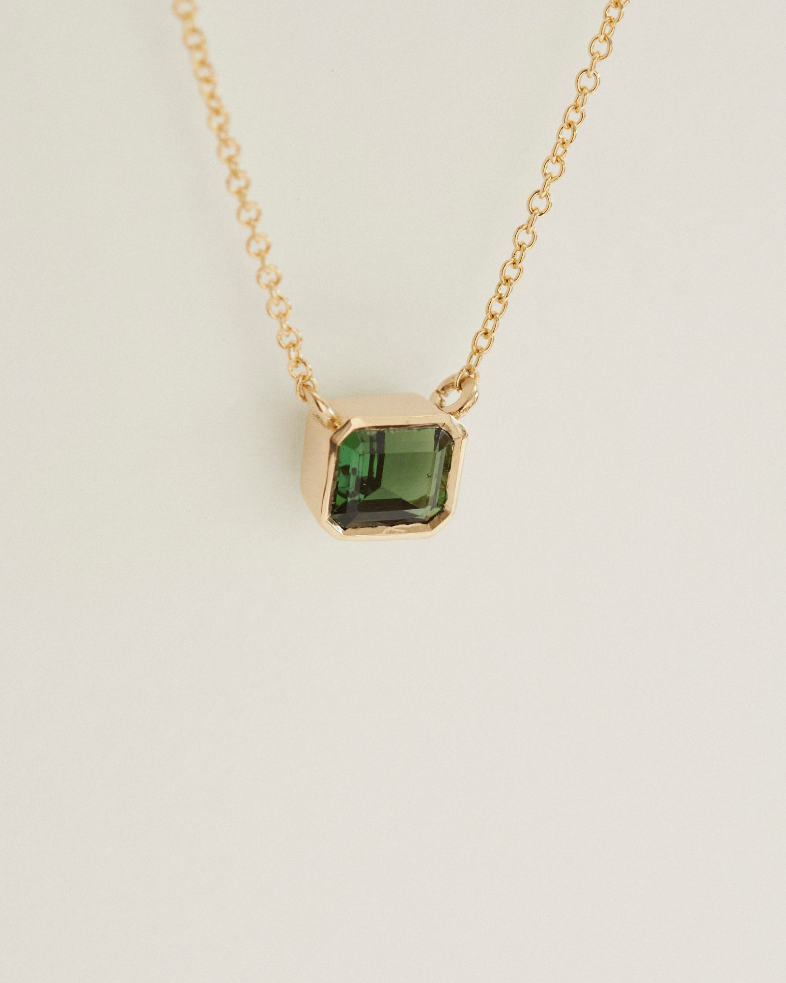 1ct Emerald cut Green Tourmaline necklace.