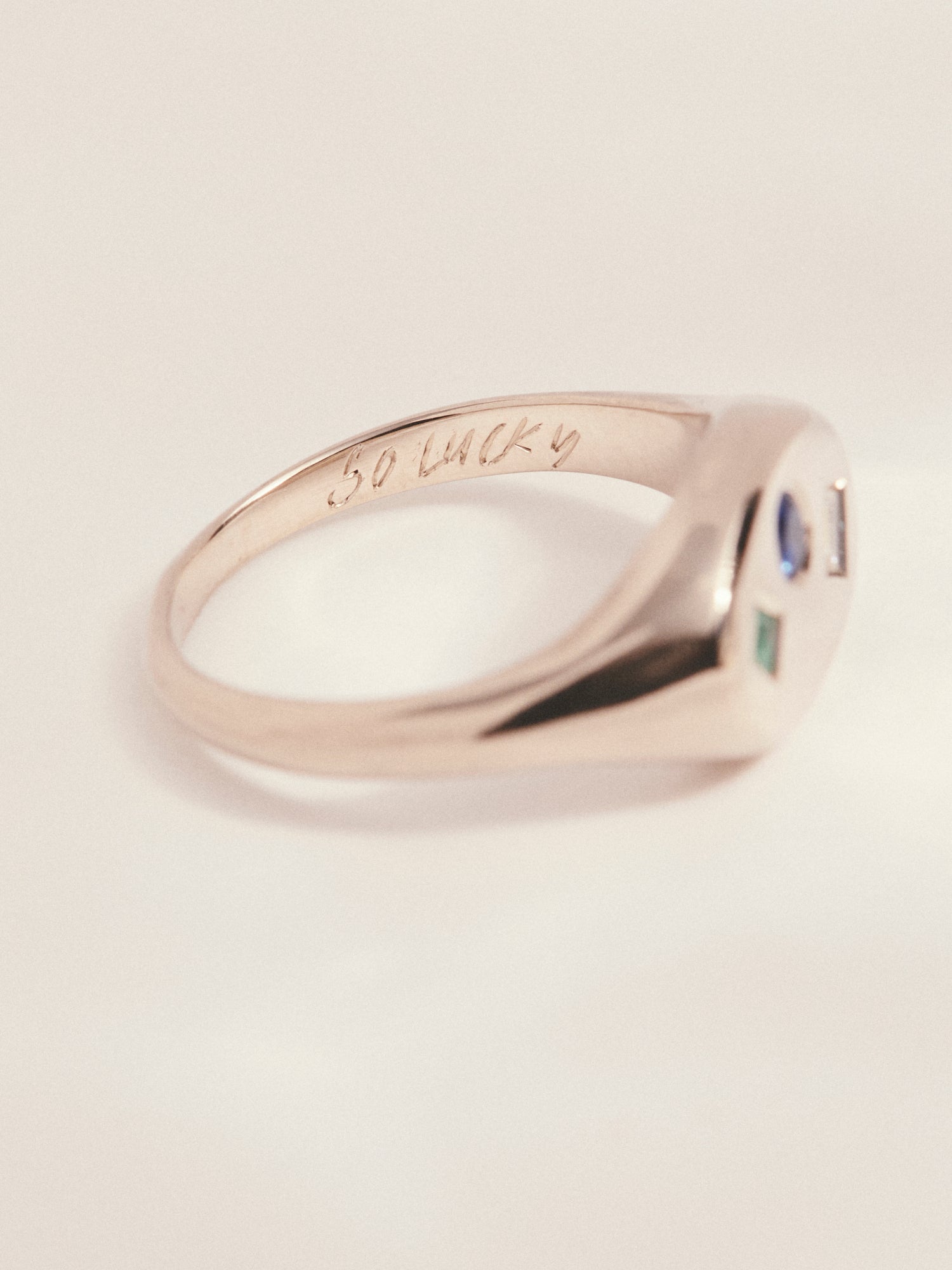 Organic flush set signet ring