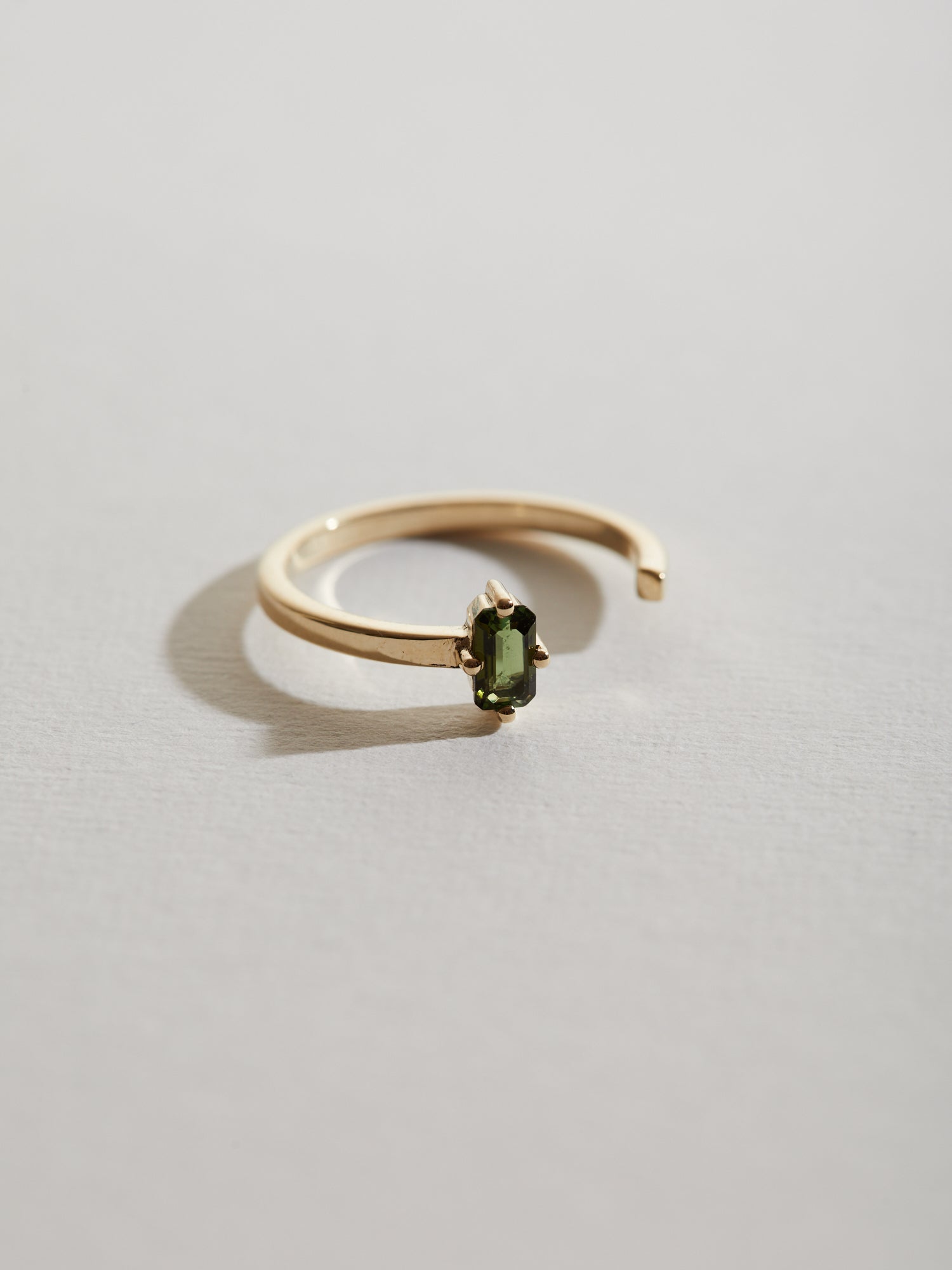 Emerald cut olive green Tourmaline cut out band
