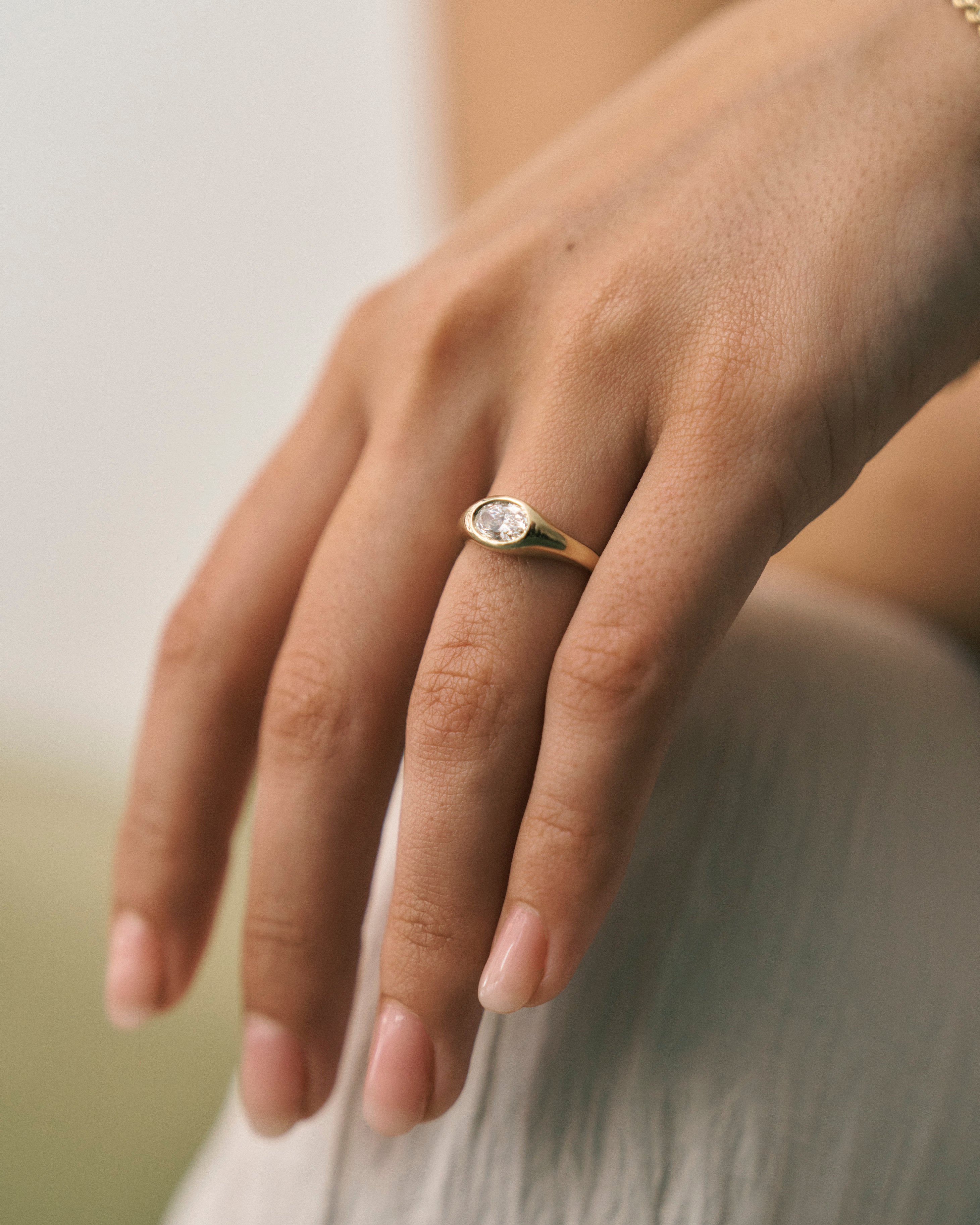 Oval Cut East-West Signet Engagement Ring