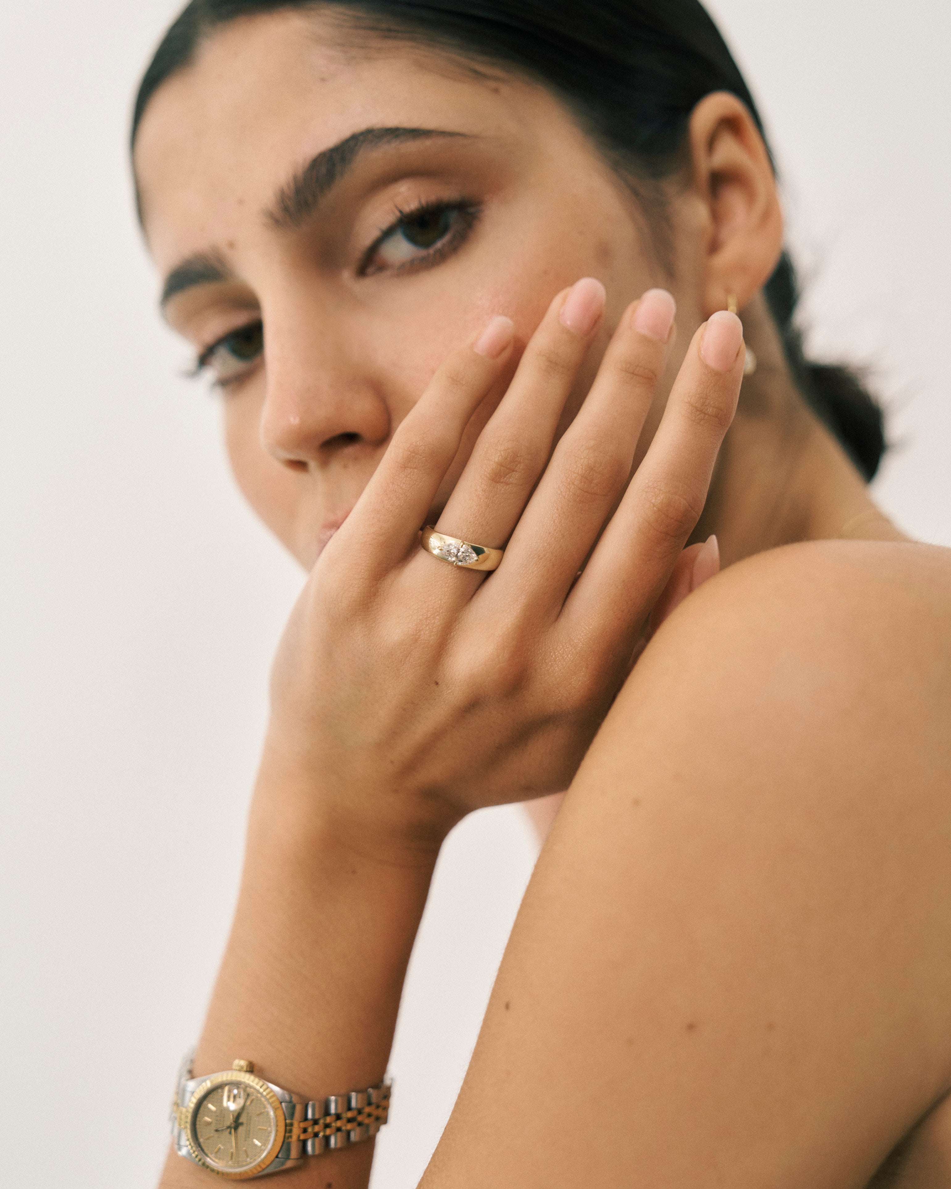 Marquise Cut East-West Domed Engagement Ring