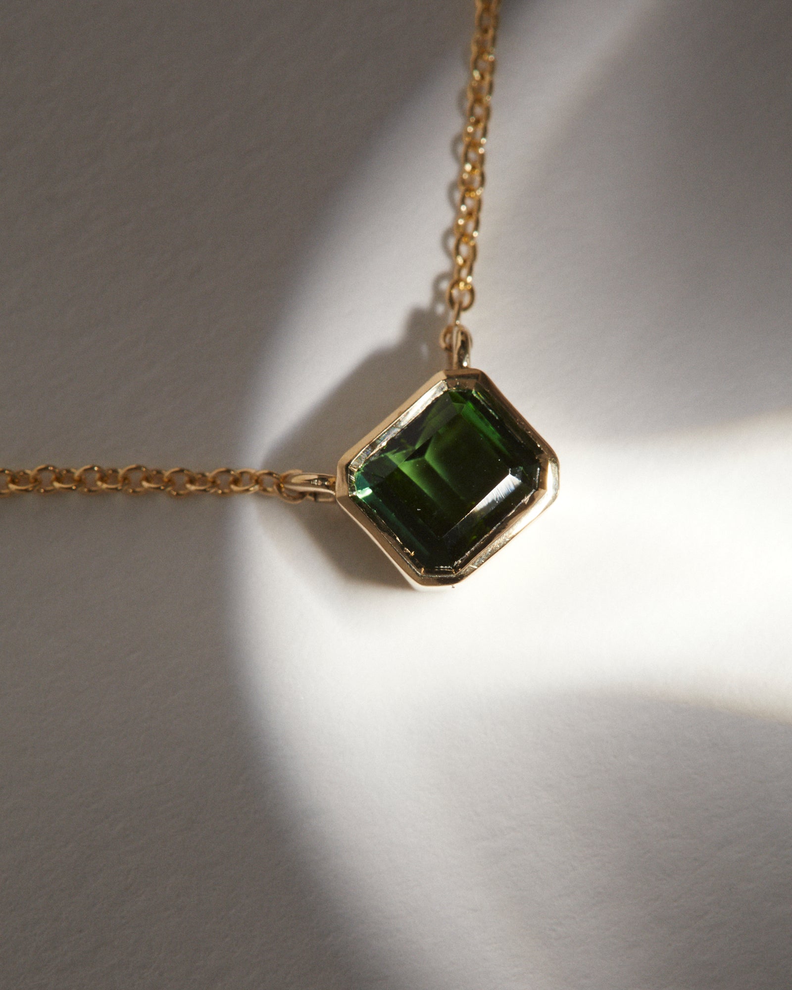 1ct Emerald cut Green Tourmaline necklace.
