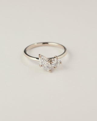 0.64ct Marquise and 0.45ct round cut diamond engagement ring.