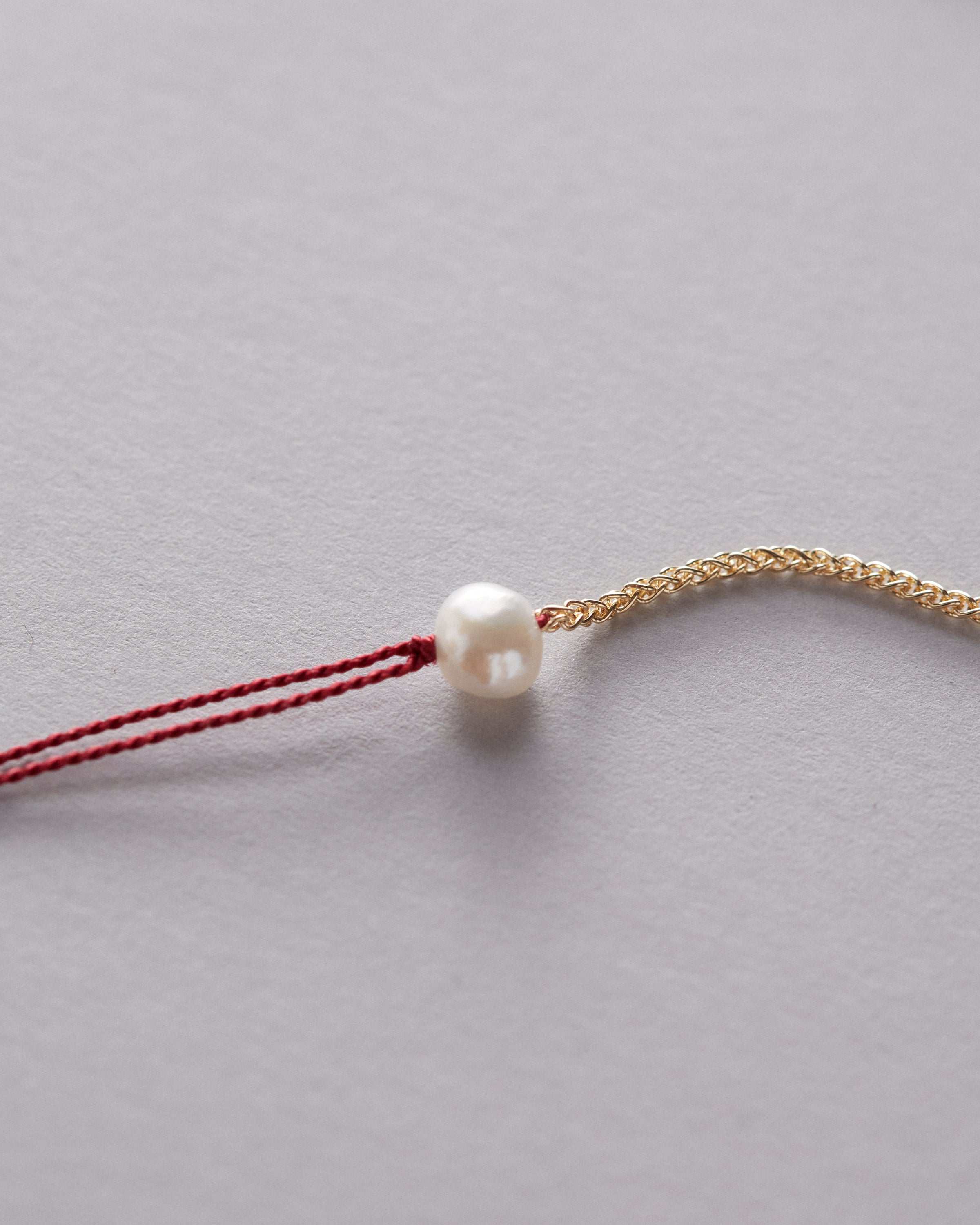 9kt Yellow Gold and Silk Wish Bracelet with Pearl